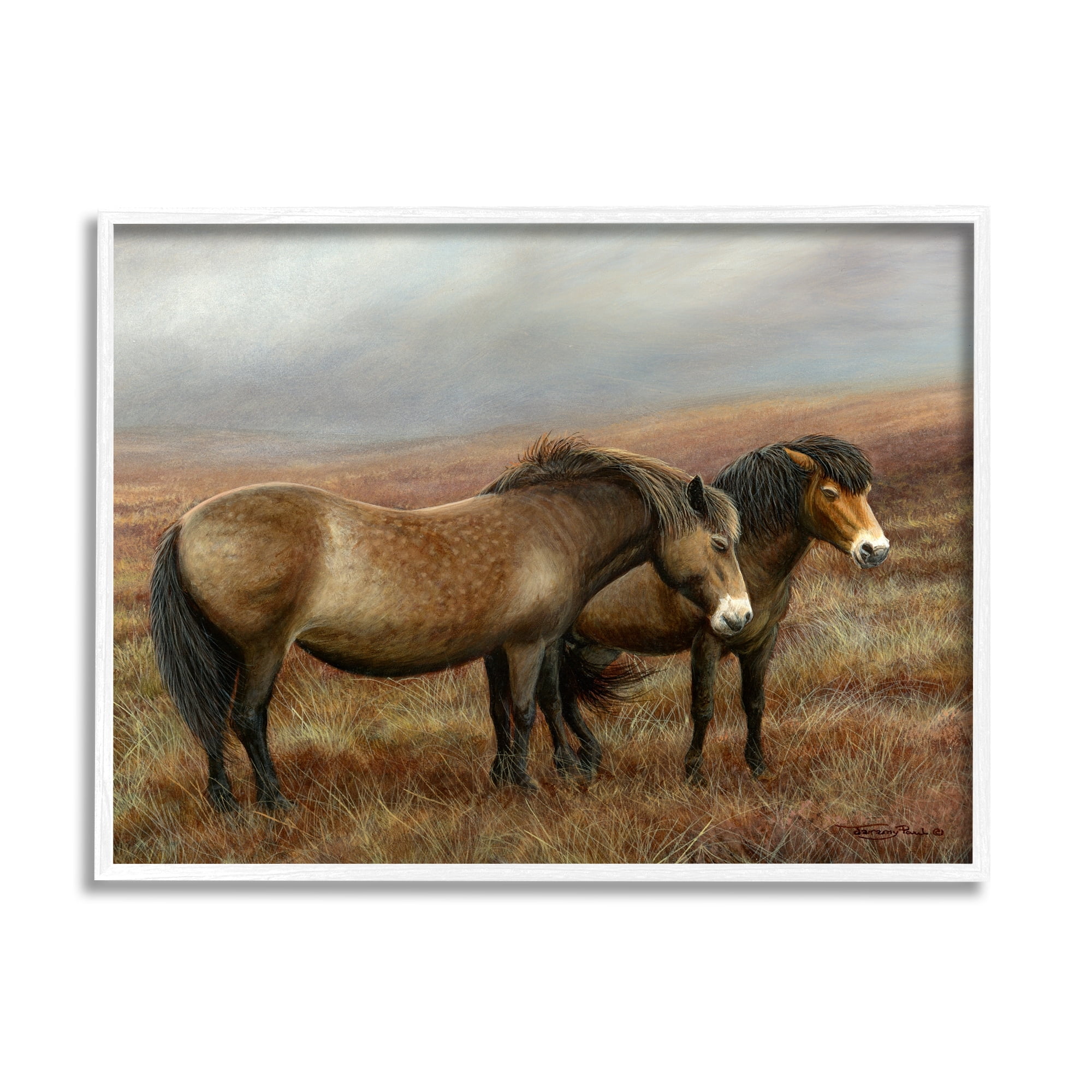 Stupell Industries Horses Dark Country Field Animals & Insects Painting White Framed Art Print Wall Art