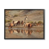 Stupell Industries Horses Drinking Countryside Photograph Black Framed Art Print Wall Art, Design by Jan Walters