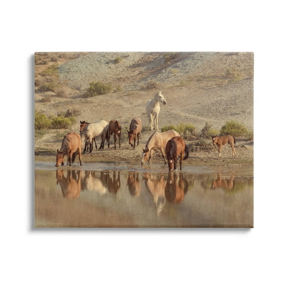 Stupell Industries Horses Drinking Countryside Photograph Gallery Wrapped Canvas Print Wall Art, Design by Jan Walters