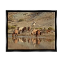 Stupell Industries Horses Drinking Countryside Photograph Jet Black Floating Framed Canvas Print Wall Art, Design by Jan Walters