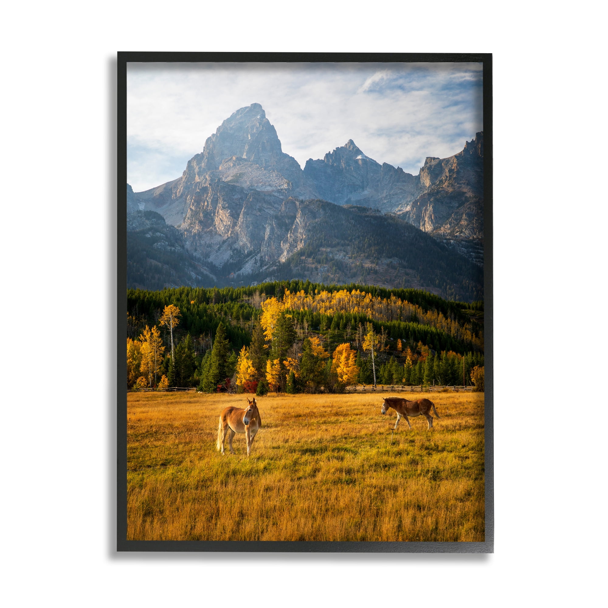Stupell Industries Horses & Fall Foliage Landscape Photography Black Framed Art Print Wall Art, 16 x 20