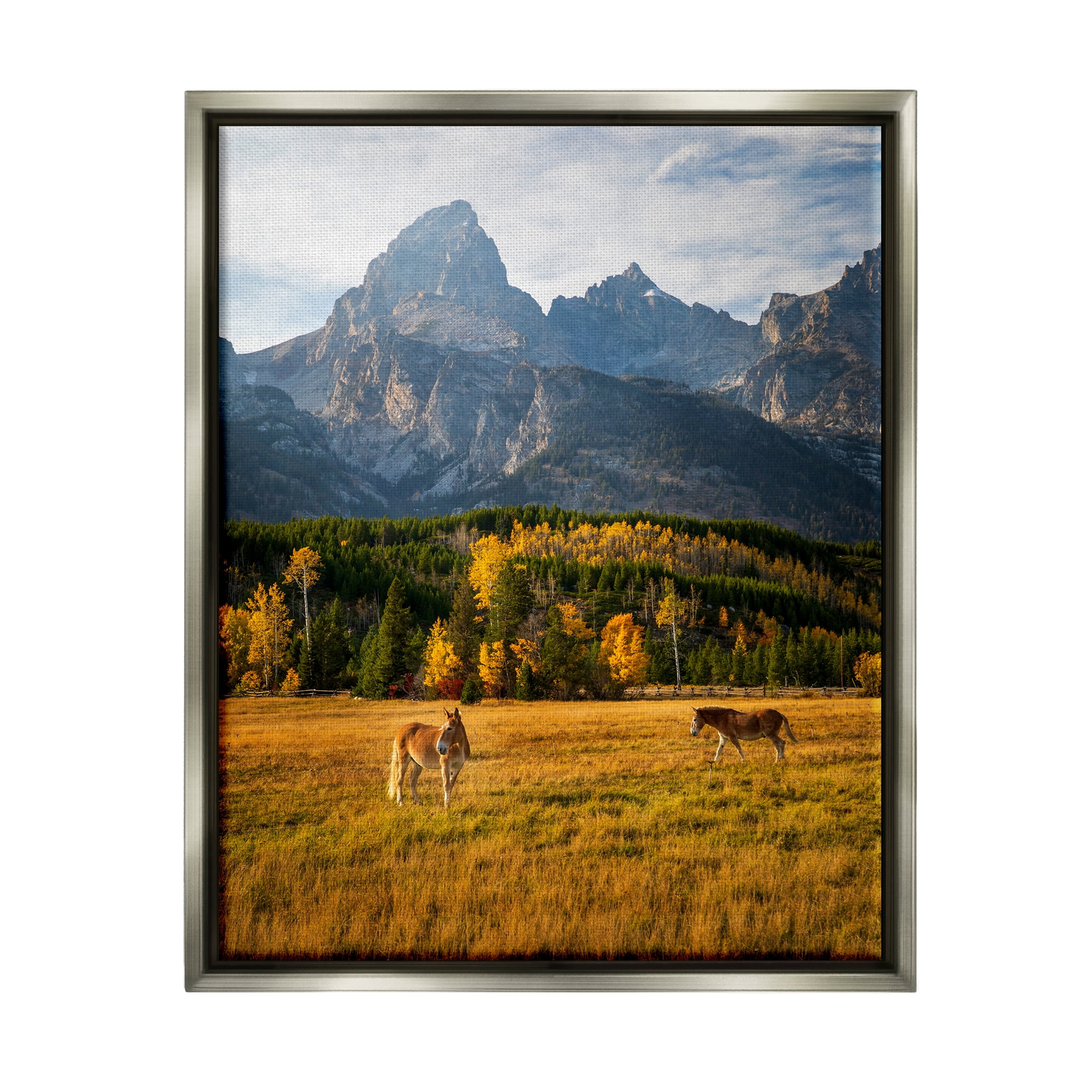 Stupell Industries Horses & Fall Foliage Landscape Photography Gray Floater Framed Canvas Art Print Wall Art, 25 x 31