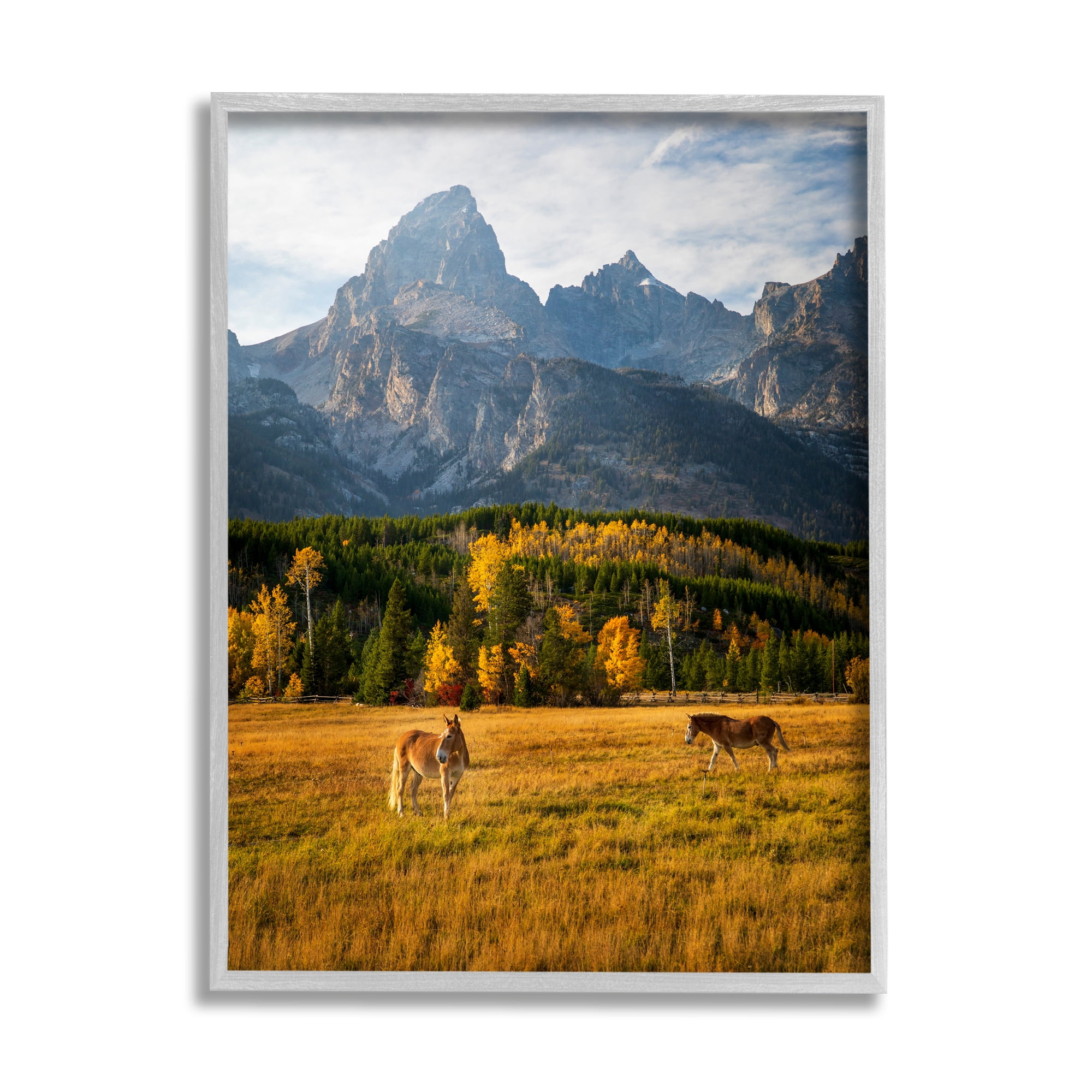 Stupell Industries Horses & Fall Foliage Landscape Photography Gray Framed Art Print Wall Art, 24 x 30