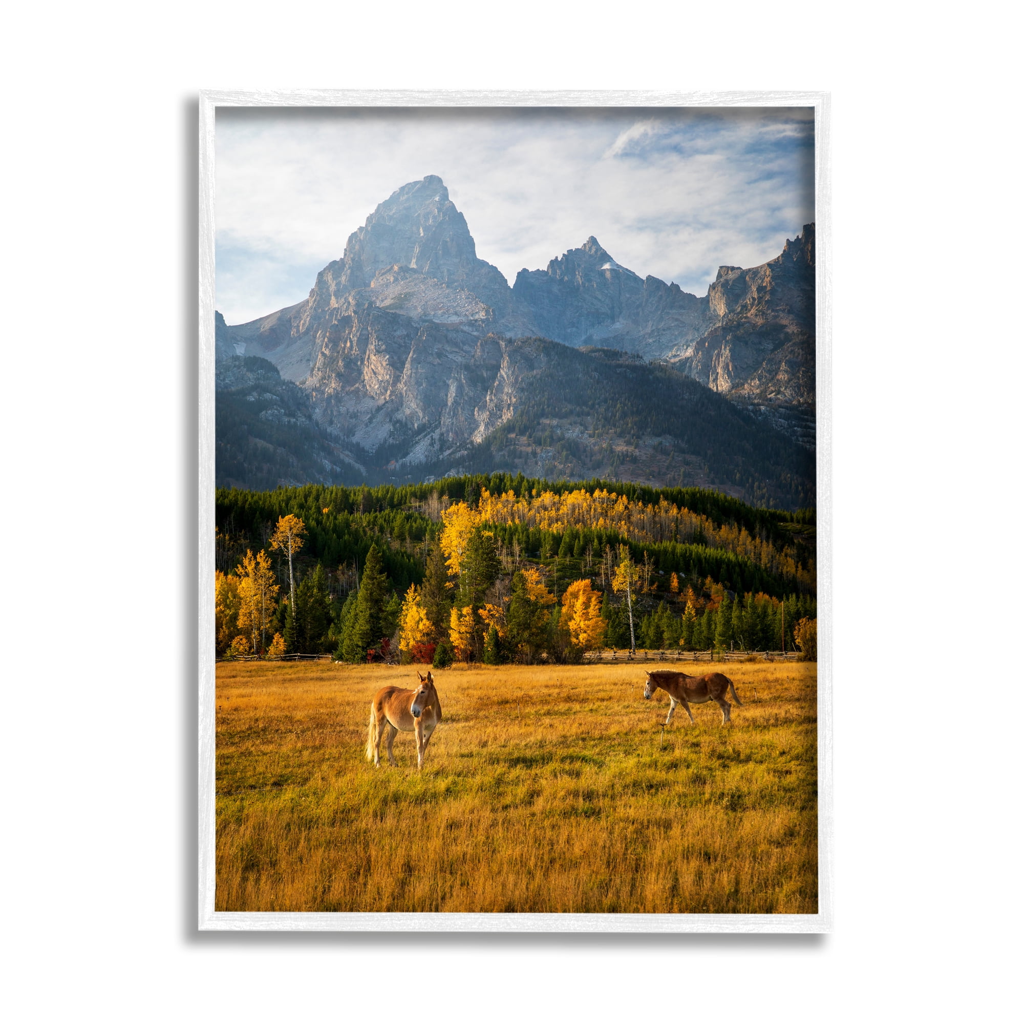 Stupell Industries Horses & Fall Foliage Landscape Photography White Framed Art Print Wall Art, 16 x 20