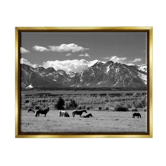 Stupell Industries Horses Grazing Countryside Landscape Photography Gold Floater Framed Canvas Art Print Wall Art, 21 x 17