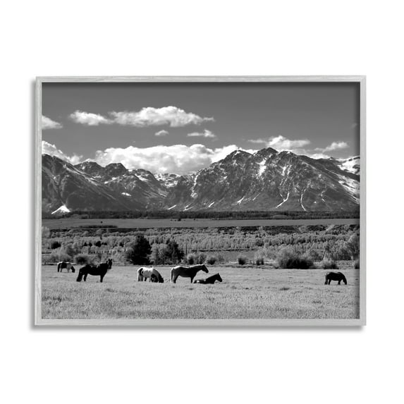 Stupell Industries Horses Grazing Countryside Landscape Photography Gray Framed Art Print Wall Art, 30 x 24
