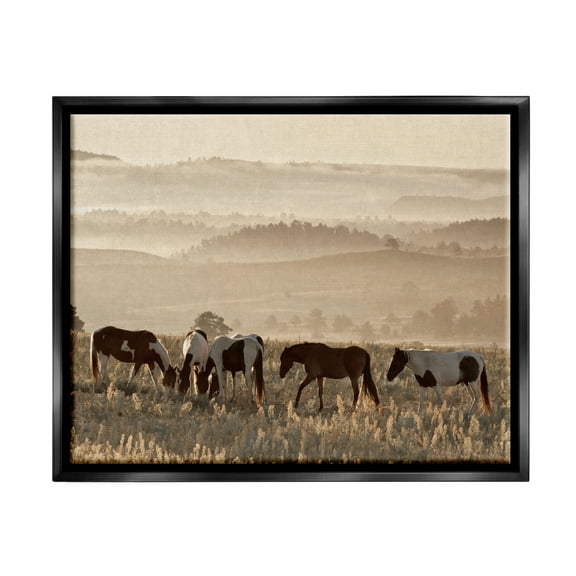 Stupell Industries Horses Grazing Rolling Hills Animals & Insects Photography Black Floater Framed Canvas Art Print Wall Art, 21 x 17