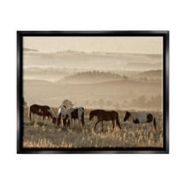 Stupell Industries Horses Grazing Rolling Hills Animals & Insects Photography Black Floater Framed Canvas Art Print Wall Art, 21 x 17