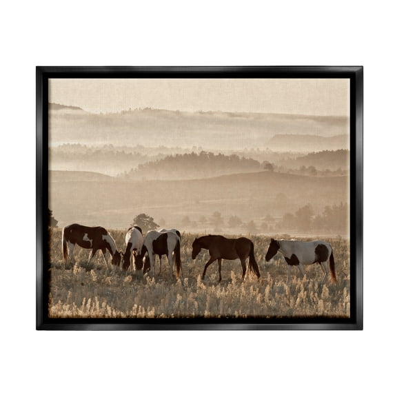 Stupell Industries Horses Grazing Rolling Hills Animals & Insects Photography Black Floater Framed Canvas Art Print Wall Art, 31 x 25