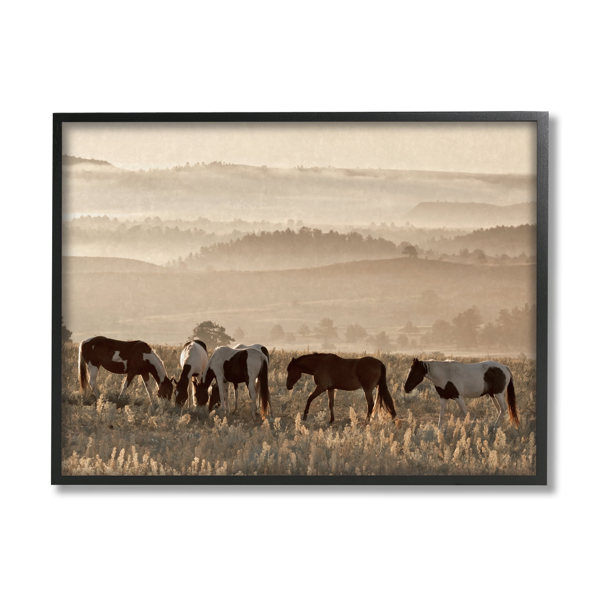 Stupell Industries Horses Grazing Rolling Hills Animals & Insects Photography Black Framed Art Print Wall Art, 30 x 24