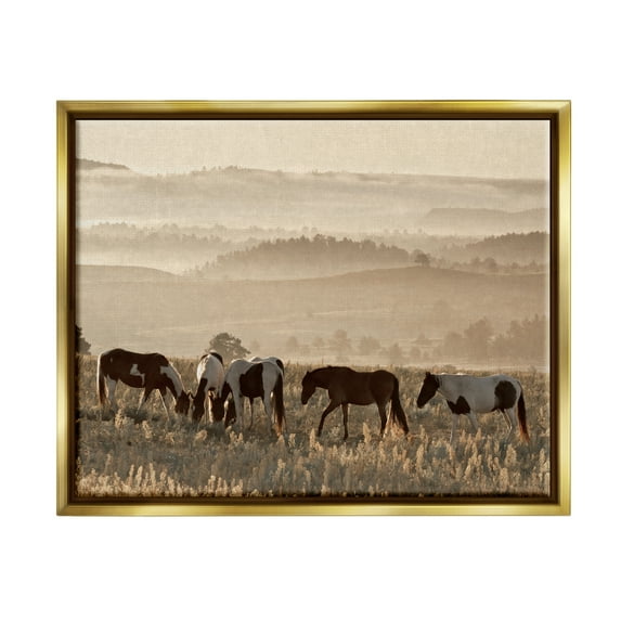 Stupell Industries Horses Grazing Rolling Hills Animals & Insects Photography Gold Floater Framed Canvas Art Print Wall Art, 21 x 17