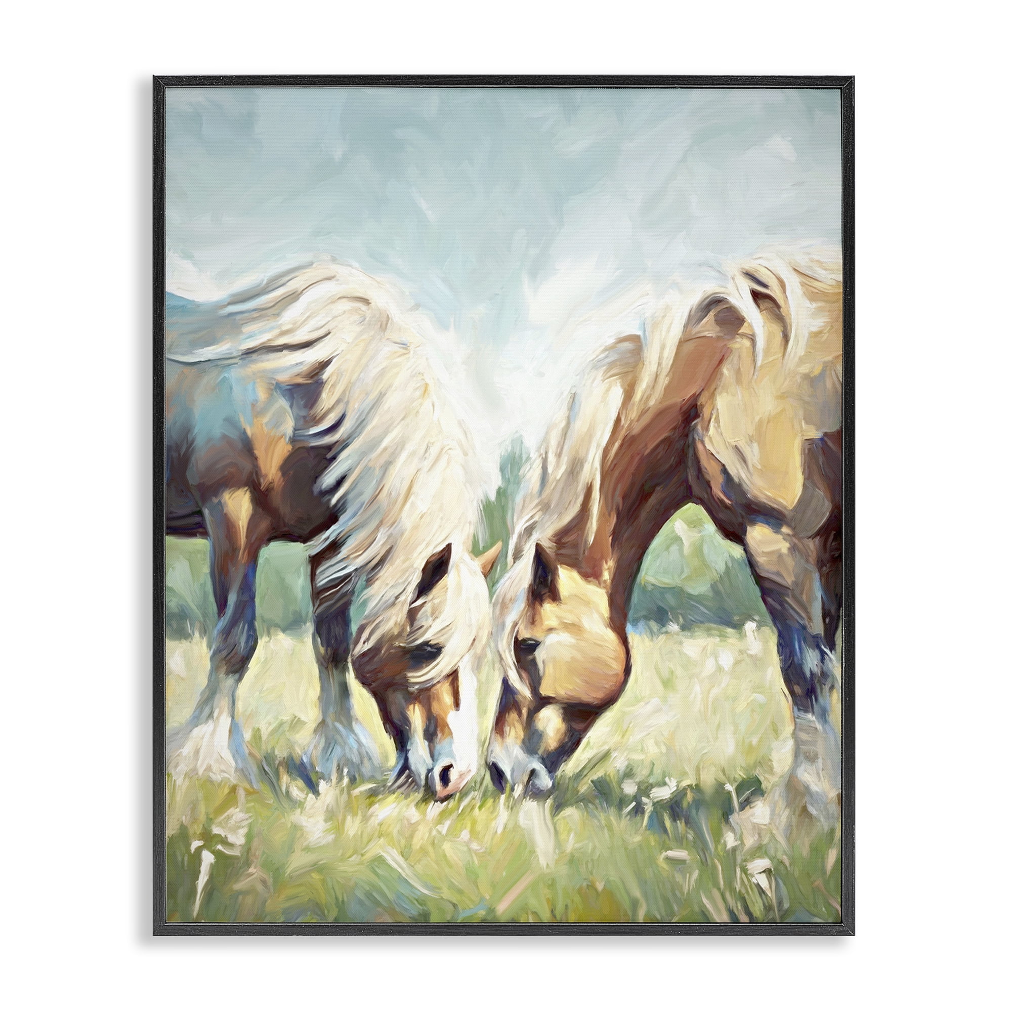 Stupell Industries Horses Grazing Together Animals & Insects Painting Black Framed Art Print Wall Art, 24 x 30