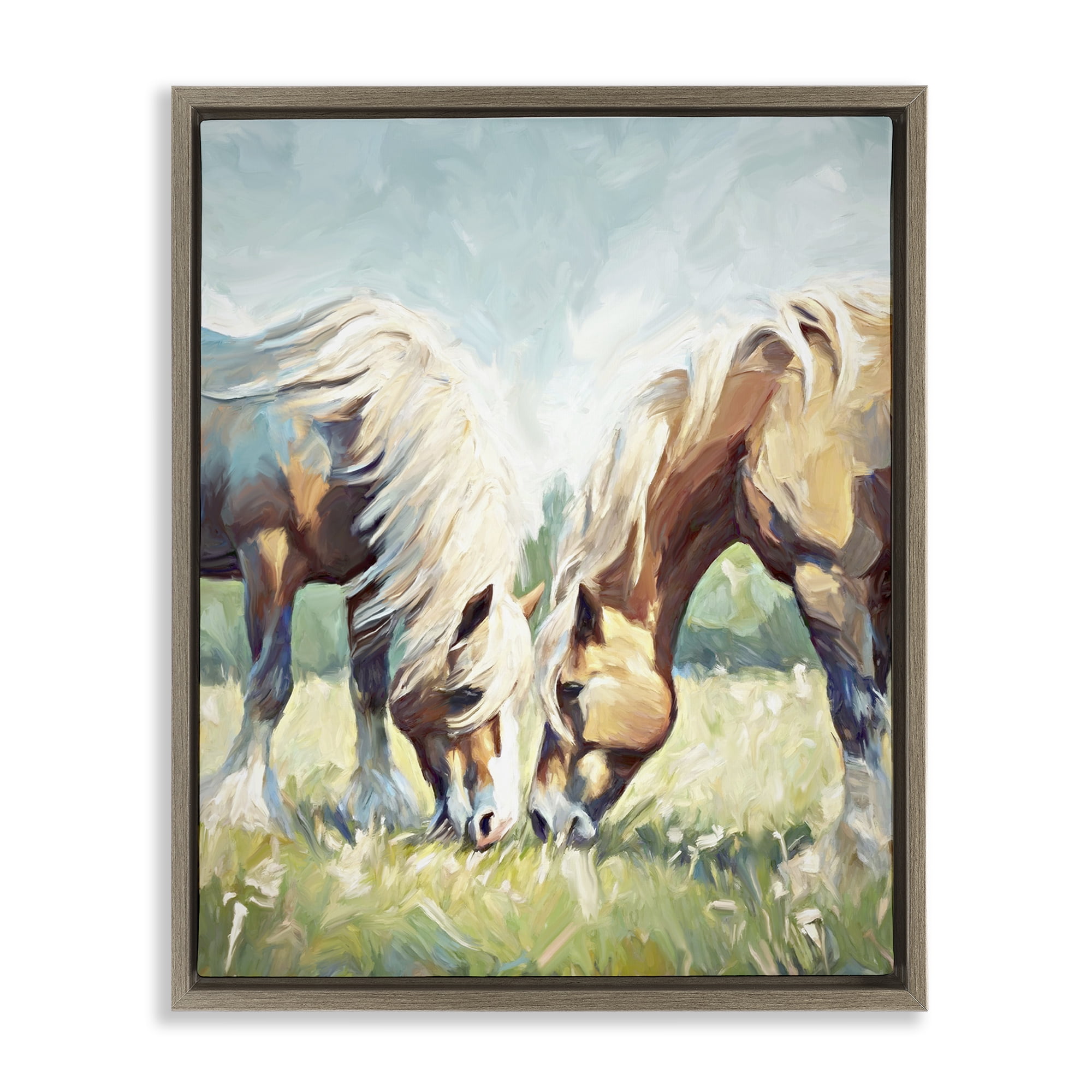 Stupell Industries Horses Grazing Together Animals & Insects Painting Brown Floater Framed Canvas Art Print Wall Art, 25 x 31
