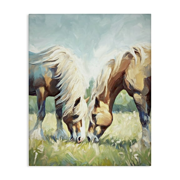 Stupell Industries Horses Grazing Together Animals & Insects Painting Gallery Wrapped Canvas Art Print Wall Art, 16 x 20