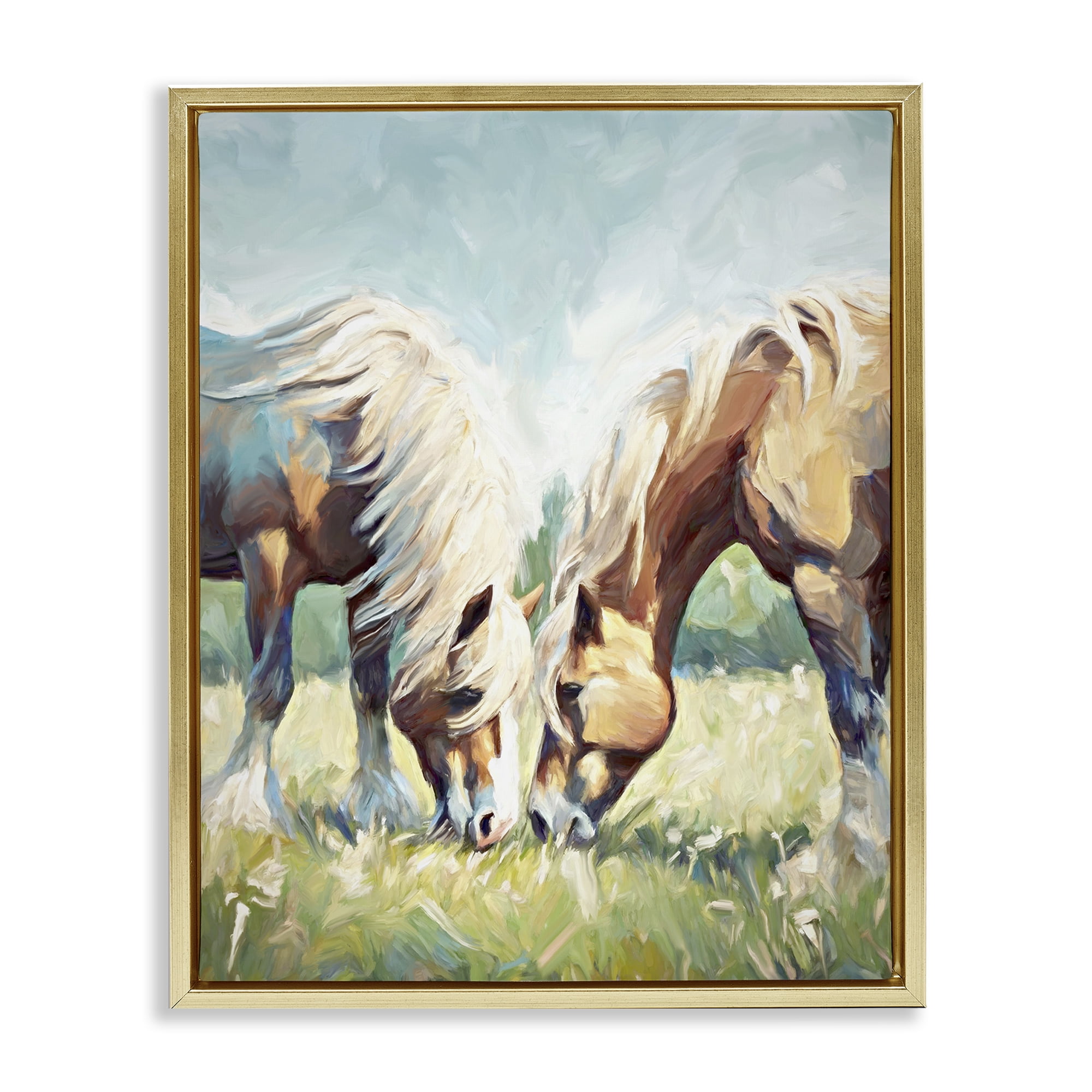 Stupell Industries Horses Grazing Together Animals & Insects Painting Gold Floater Framed Canvas Art Print Wall Art, 25 x 31