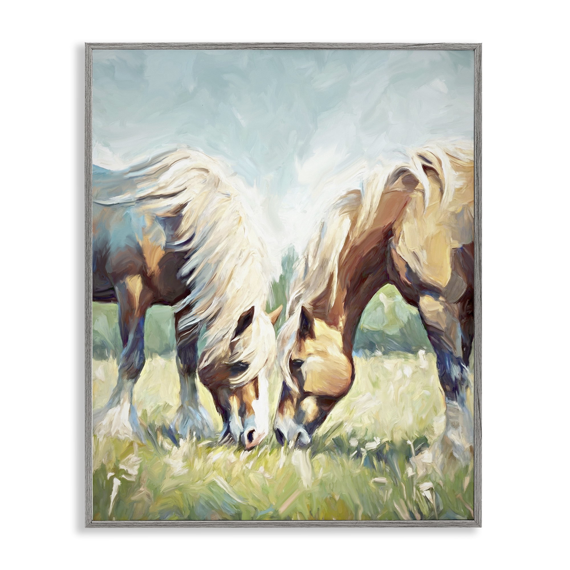 Stupell Industries Horses Grazing Together Animals & Insects Painting Gray Framed Art Print Wall Art, 24 x 30