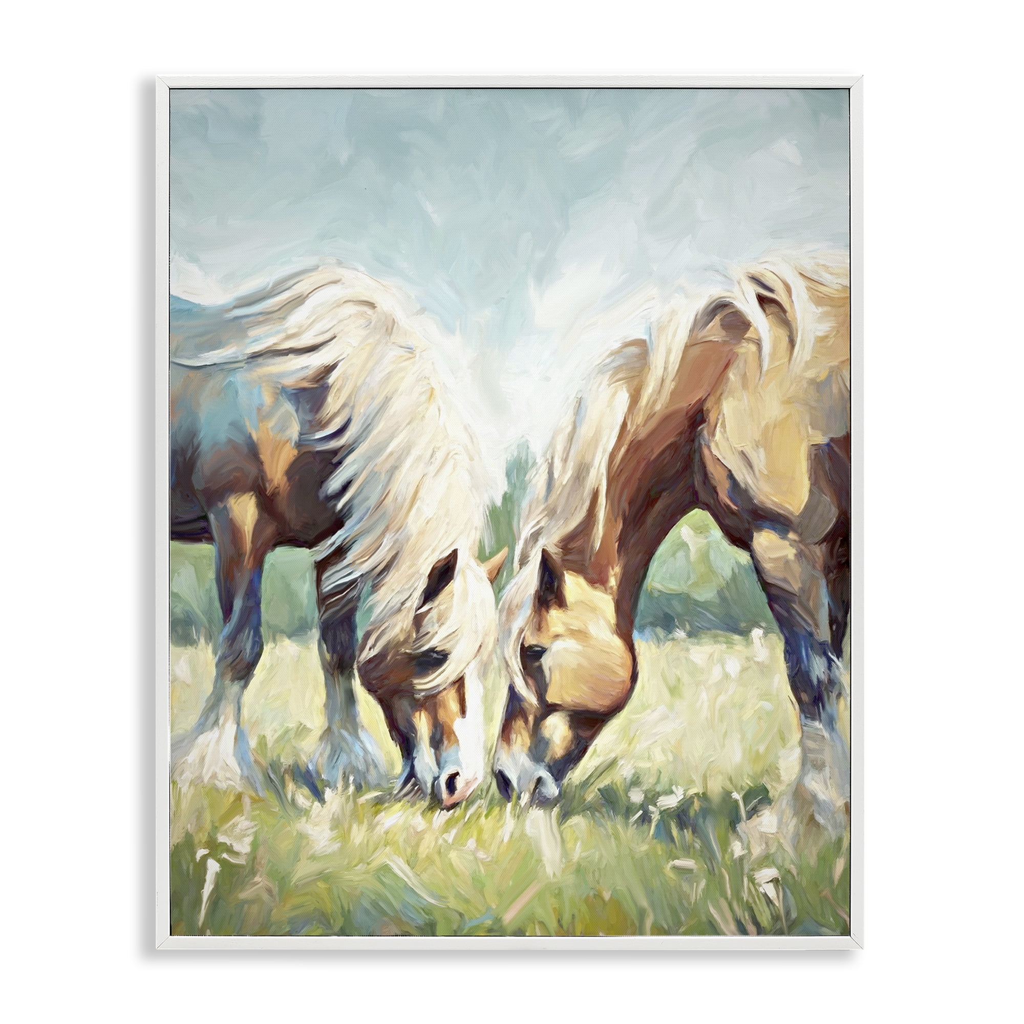 Stupell Industries Horses Grazing Together Animals & Insects Painting White Framed Art Print Wall Art, 24 x 30