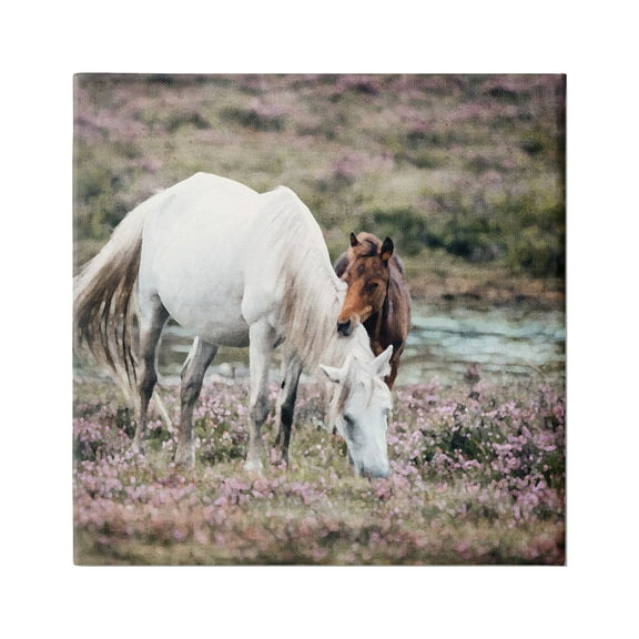 Stupell Industries Horses Grazing by River Animals & Insects Painting Gallery Wrapped Canvas Print Wall Art, 17 x 17