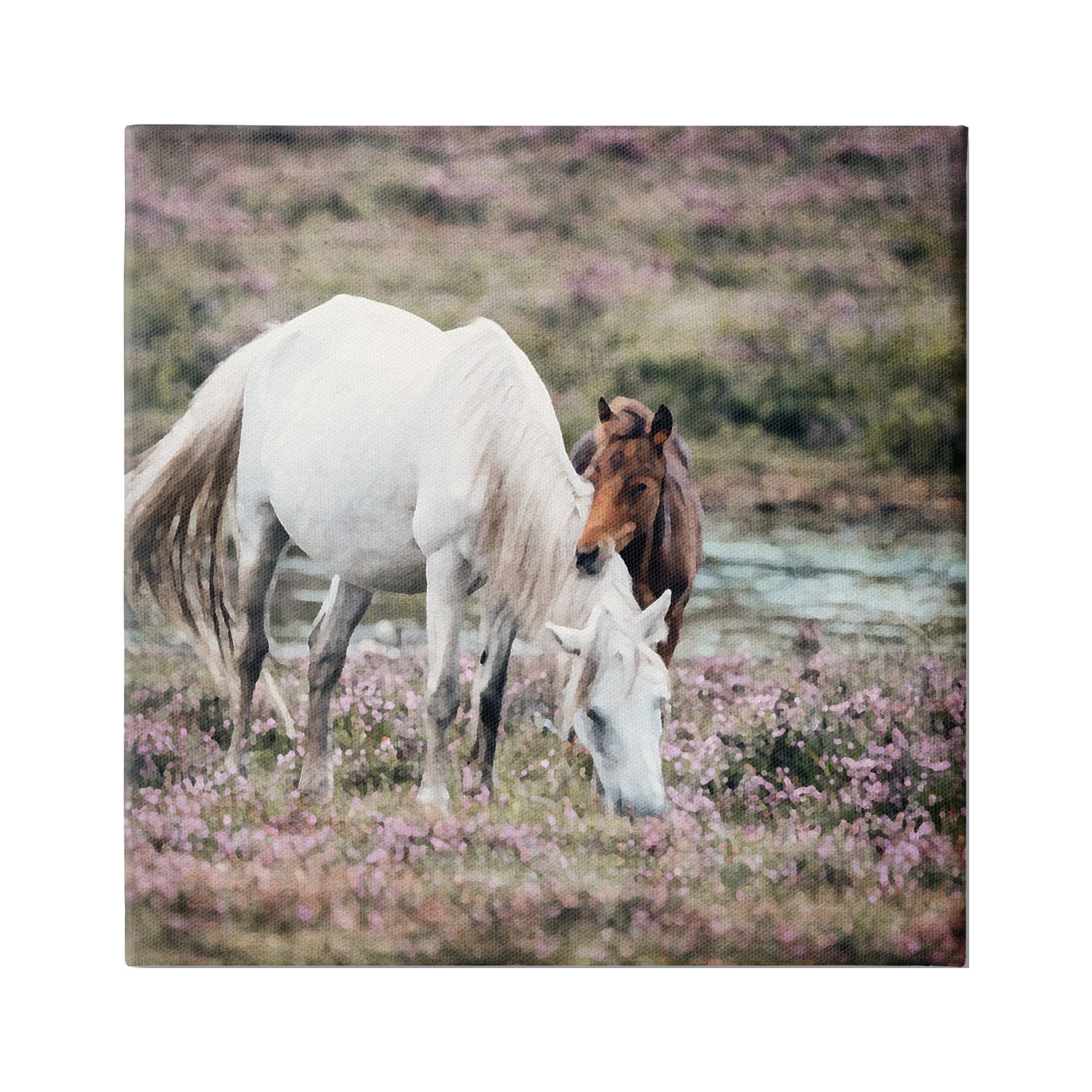Stupell Industries Horses Grazing by River Animals & Insects Painting Gallery Wrapped Canvas Print Wall Art, 36 x 36