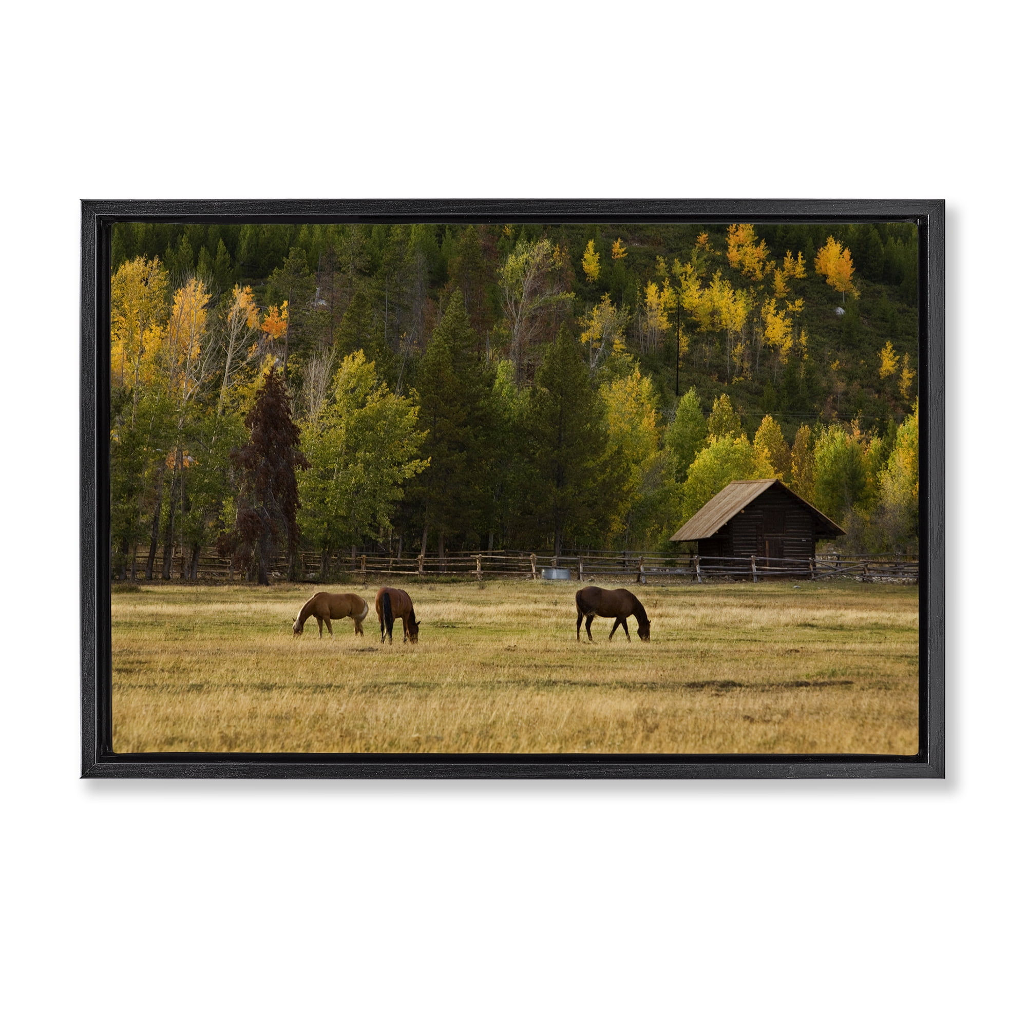 Stupell Industries Horses In Jackson Hole Black Framed Floater Canvas Wall Art, design by Scott Stulberg