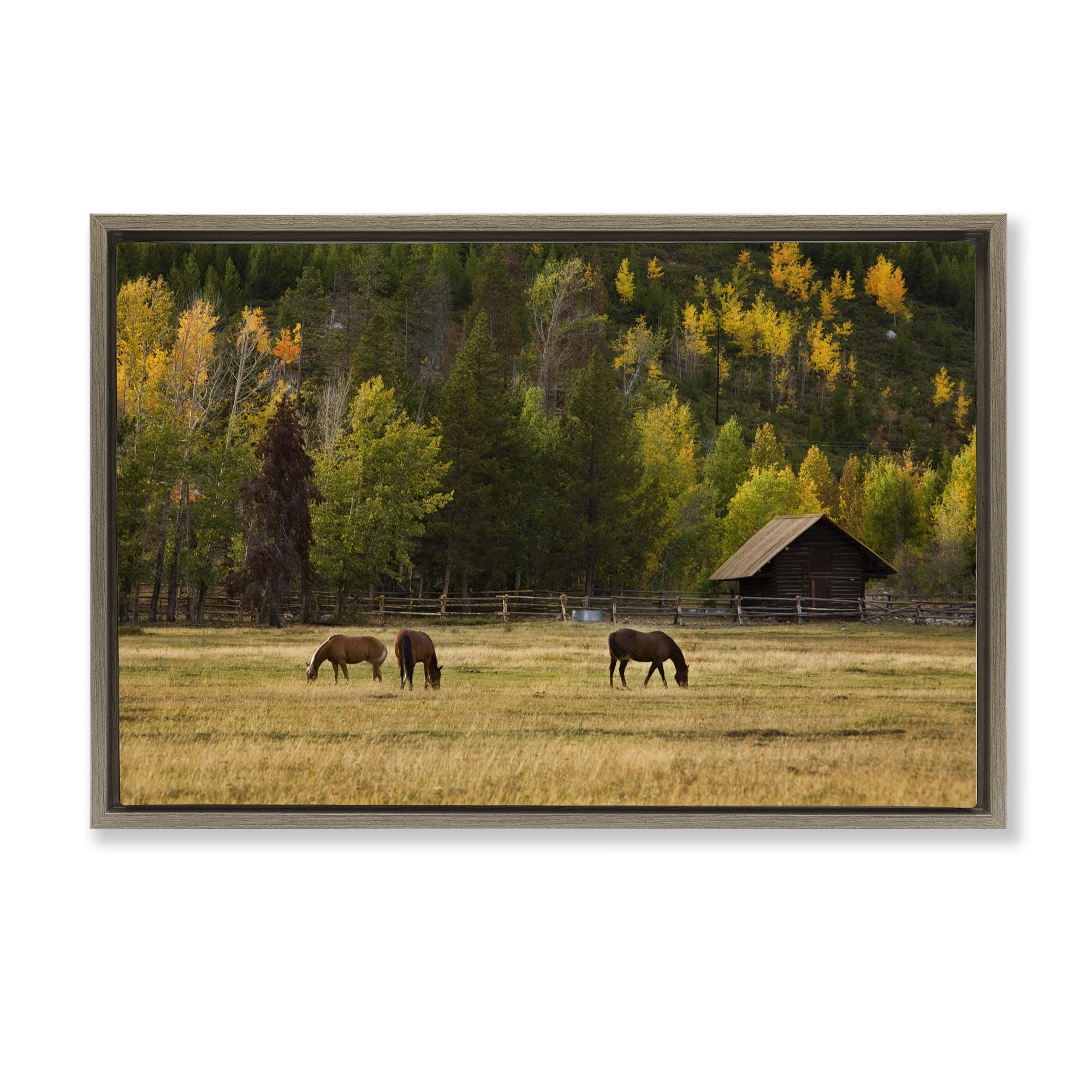 Stupell Industries Horses In Jackson Hole Brown Framed Floater Canvas Wall Art, design by Scott Stulberg
