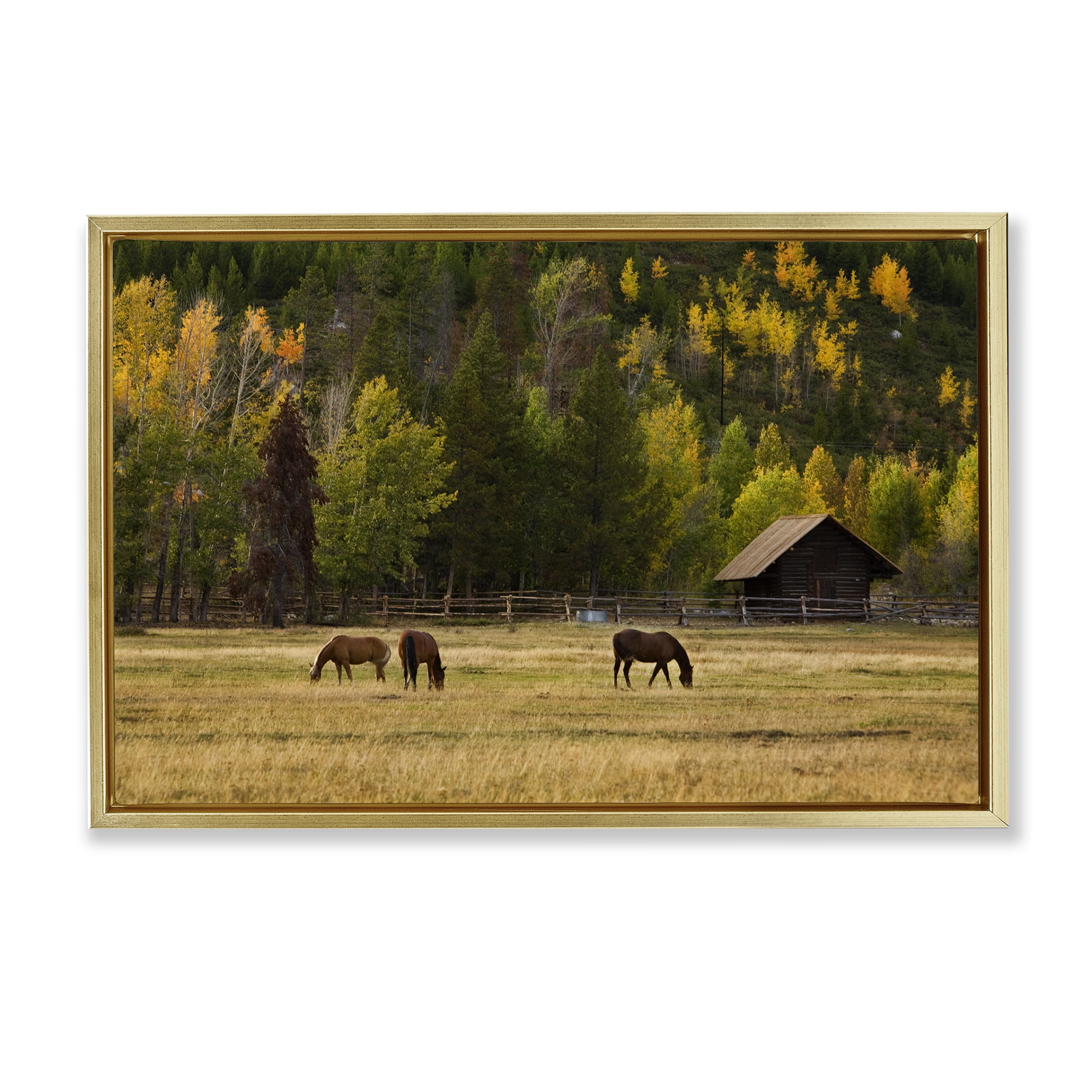 Stupell Industries Horses In Jackson Hole Gold Framed Floater Canvas Wall Art, design by Scott Stulberg