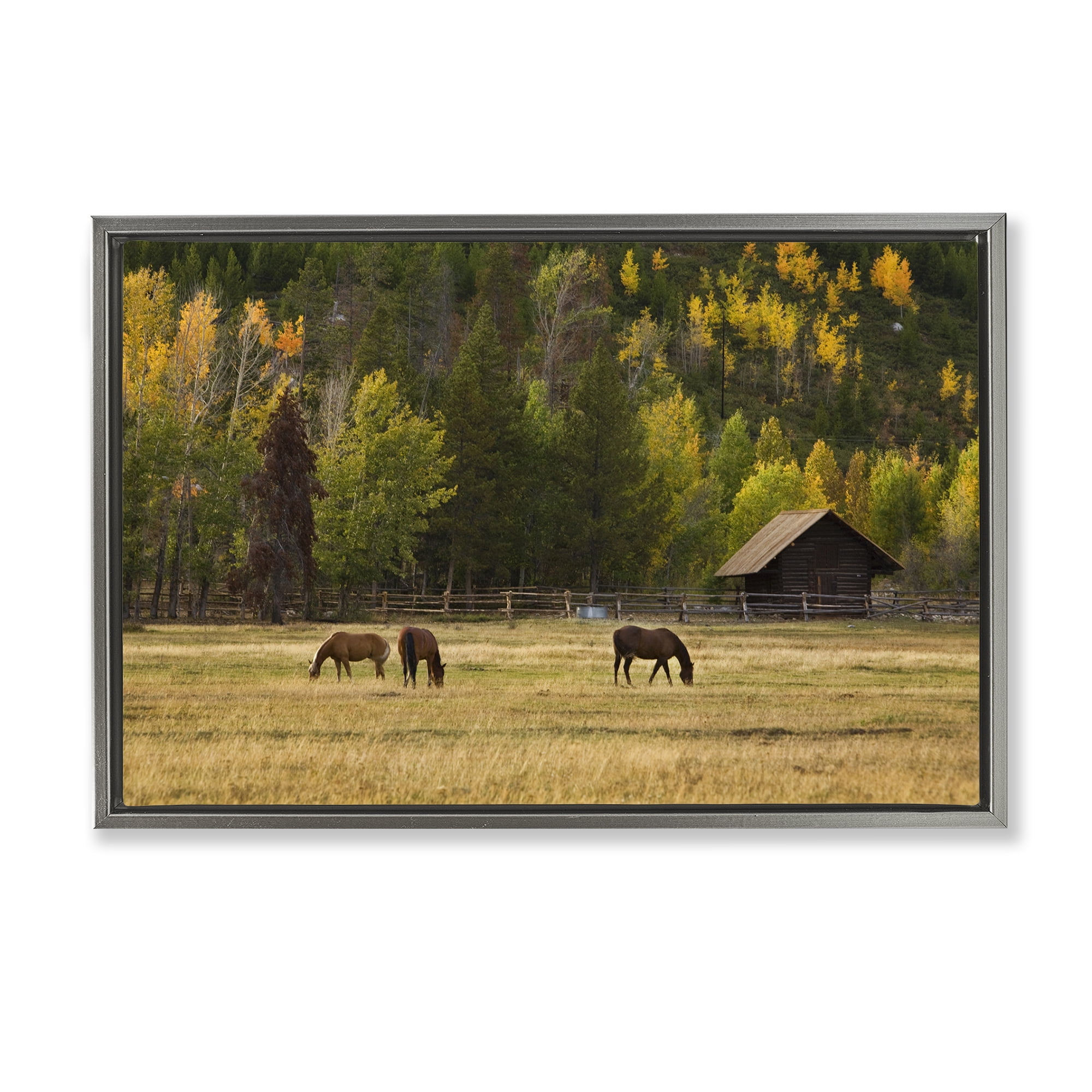 Stupell Industries Horses In Jackson Hole Gray Framed Floater Canvas Wall Art, design by Scott Stulberg