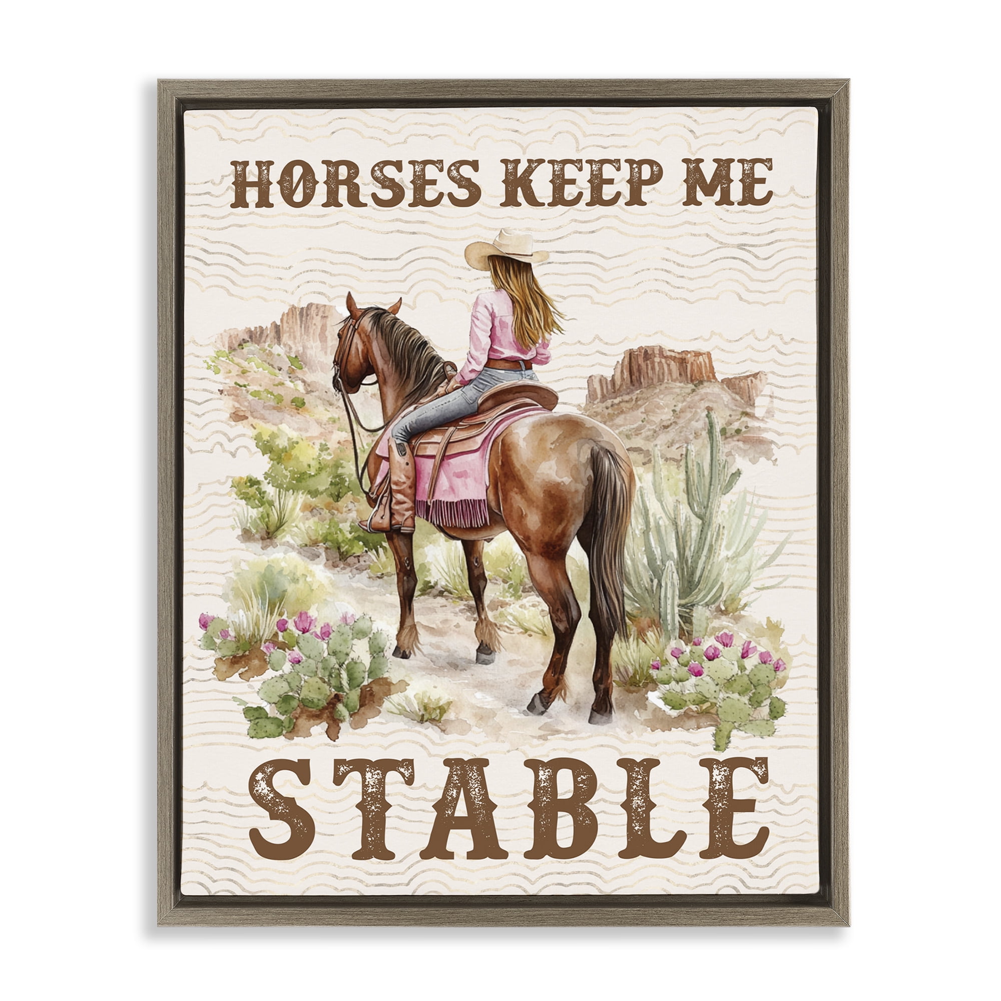 Stupell Industries Horses Keep Me Stable People Painting Brown Floater Framed Canvas Art Print Wall Art, 25 x 31