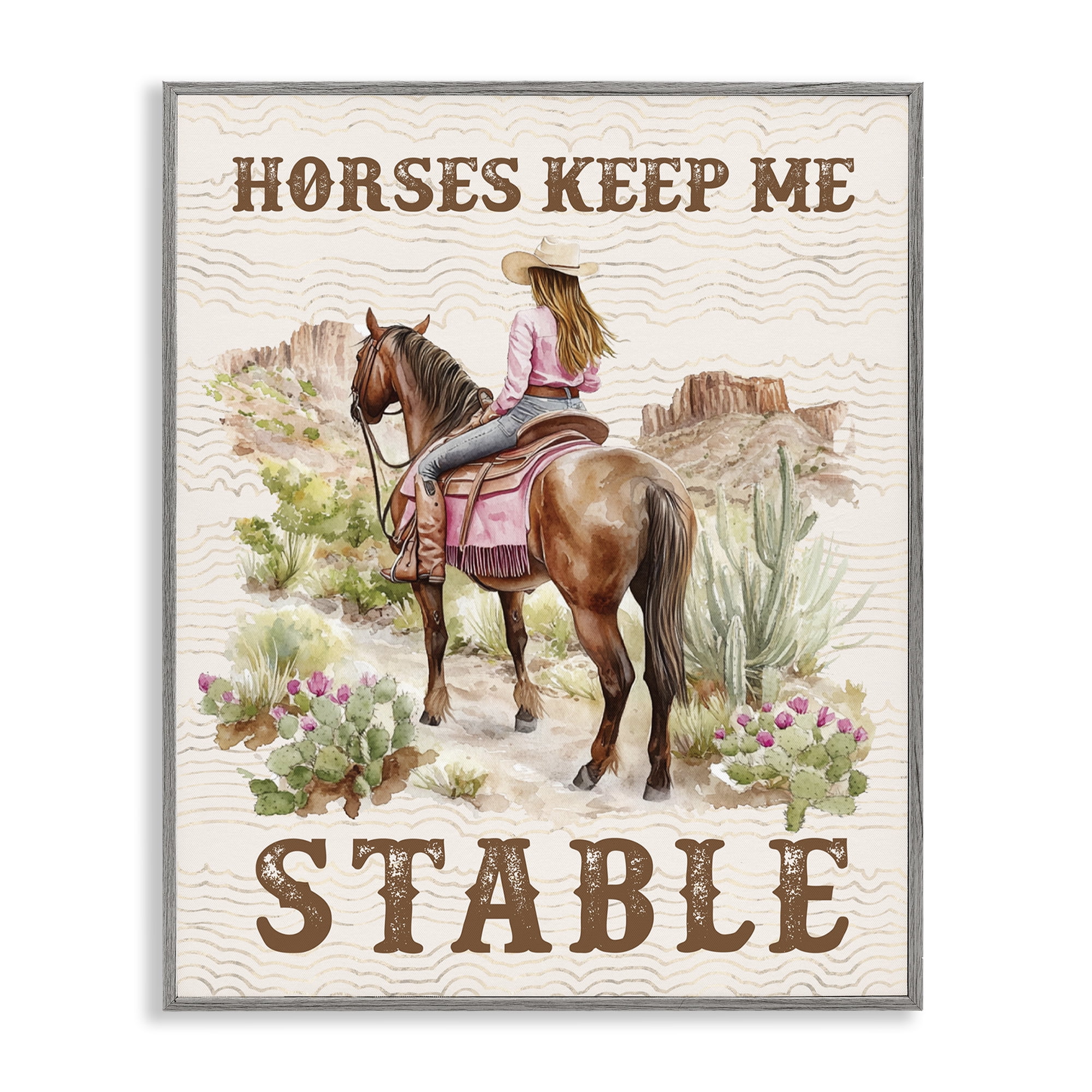 Stupell Industries Horses Keep Me Stable People Painting Gray Framed Art Print Wall Art, 16 x 20