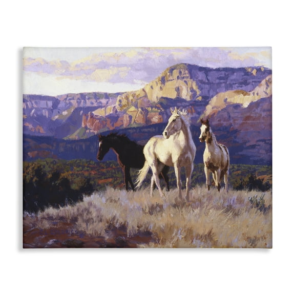 Stupell Industries Horses Peering Over Mountainside Landscape & Nature Painting Wrapped Canvas Canvas Art Print Wall Art, 20 x 16