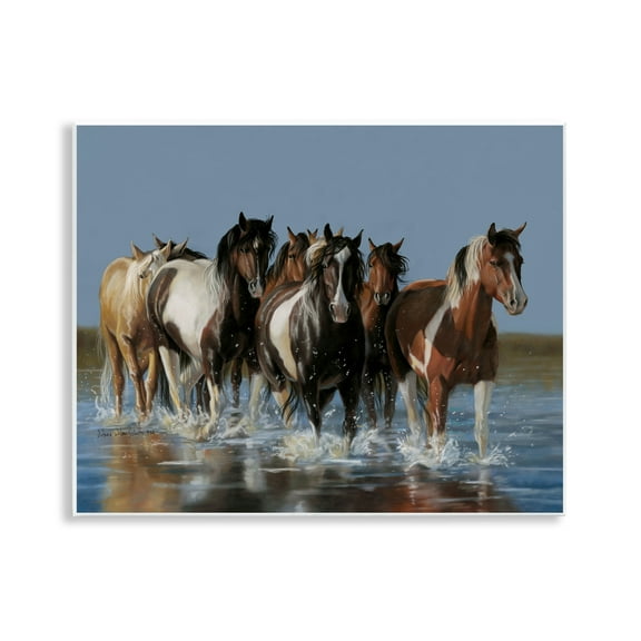 Stupell Industries Horses Running Through River Animals & Insects Painting Unframed Art Print Wall Art, 14 x 11