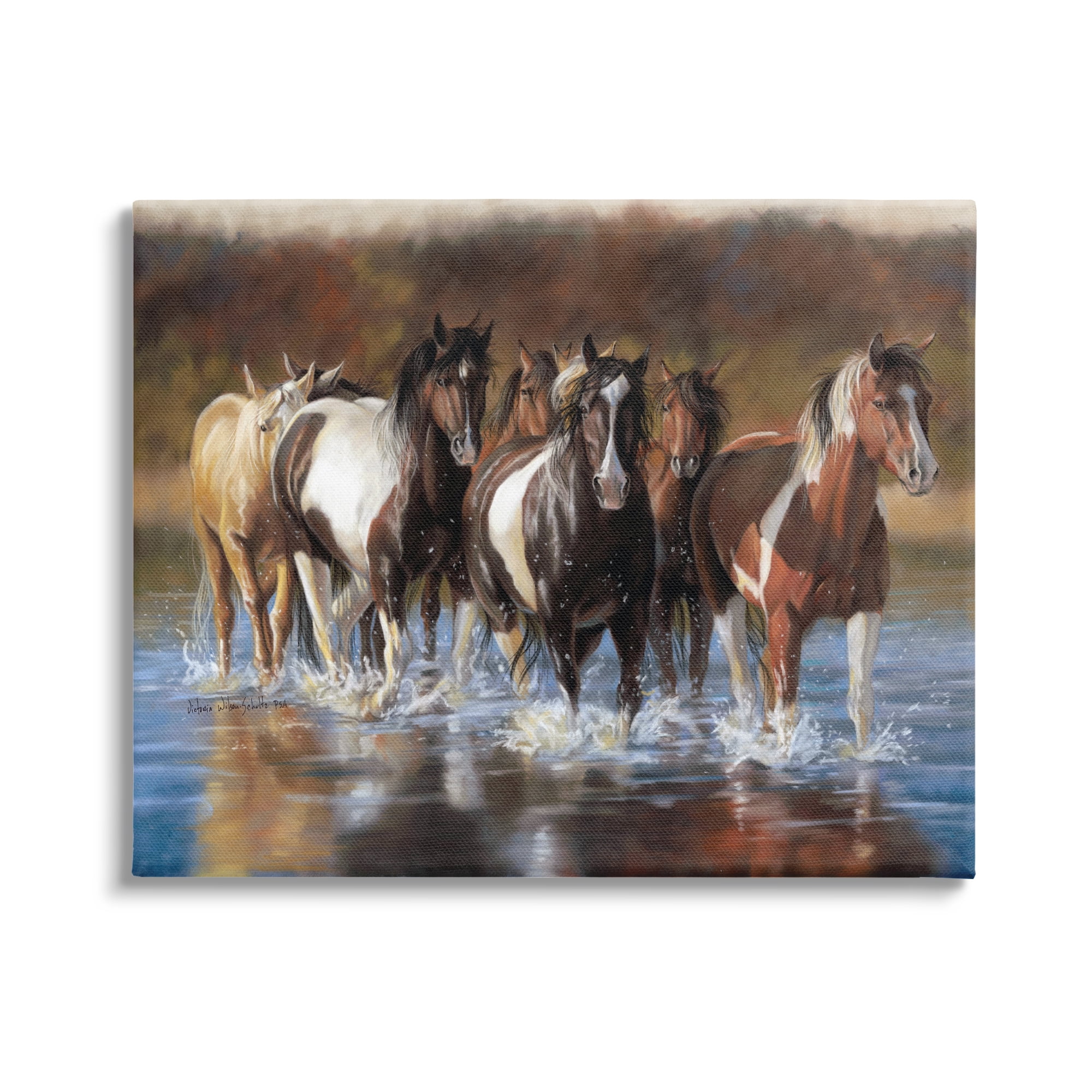 Stupell Industries Horses Splashing Shallow Pond Animals & Insects Painting Gallery Wrapped Canvas Art Print Wall Art, 40 x 30