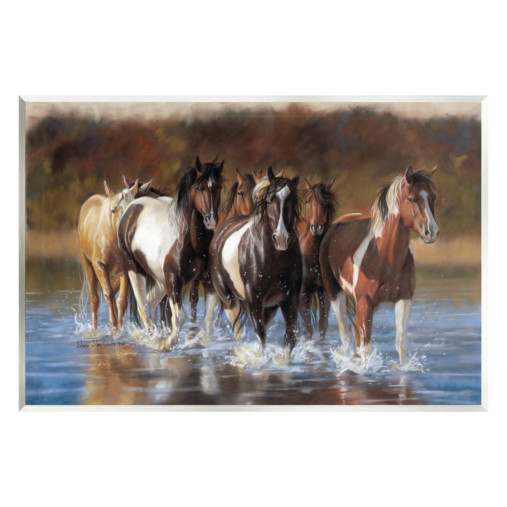 Stupell Industries Horses Splashing Shallow Pond Animals & Insects Painting Unframed Art Print Wall Art, 15 x 10