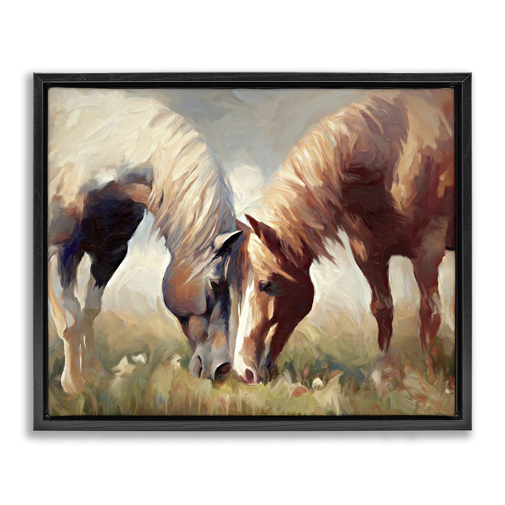 Stupell Industries Horses Touching Noses Animals & Insects Painting Black Floater Framed Canvas Art Print Wall Art, 31 x 25