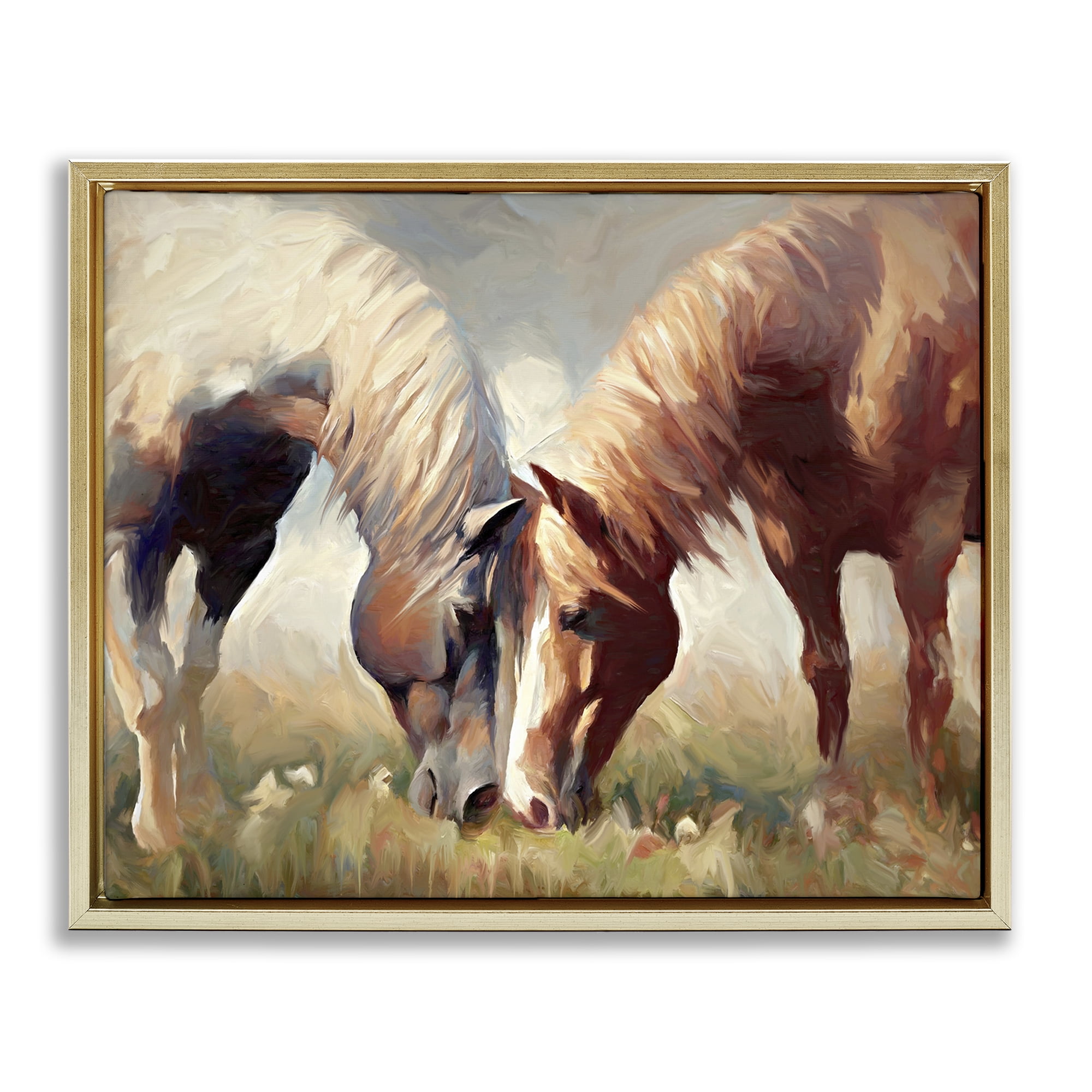 Stupell Industries Horses Touching Noses Animals & Insects Painting Gold Floater Framed Canvas Art Print Wall Art, 21 x 17
