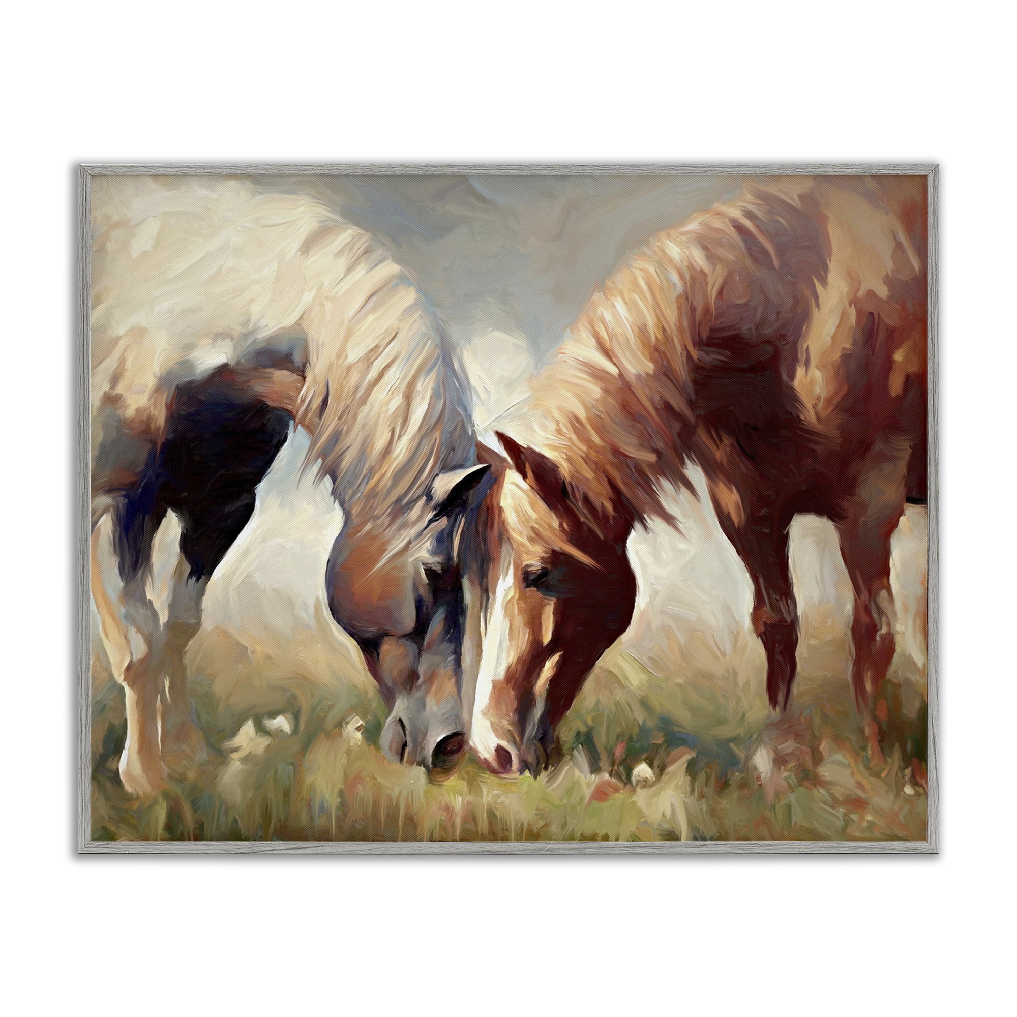Stupell Industries Horses Touching Noses Animals & Insects Painting Gray Framed Art Print Wall Art, 30 x 24