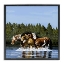 Stupell Industries Horses Upstream Splashing Animals & Insects Painting Black Framed Art Print Wall Art, 12 x 12