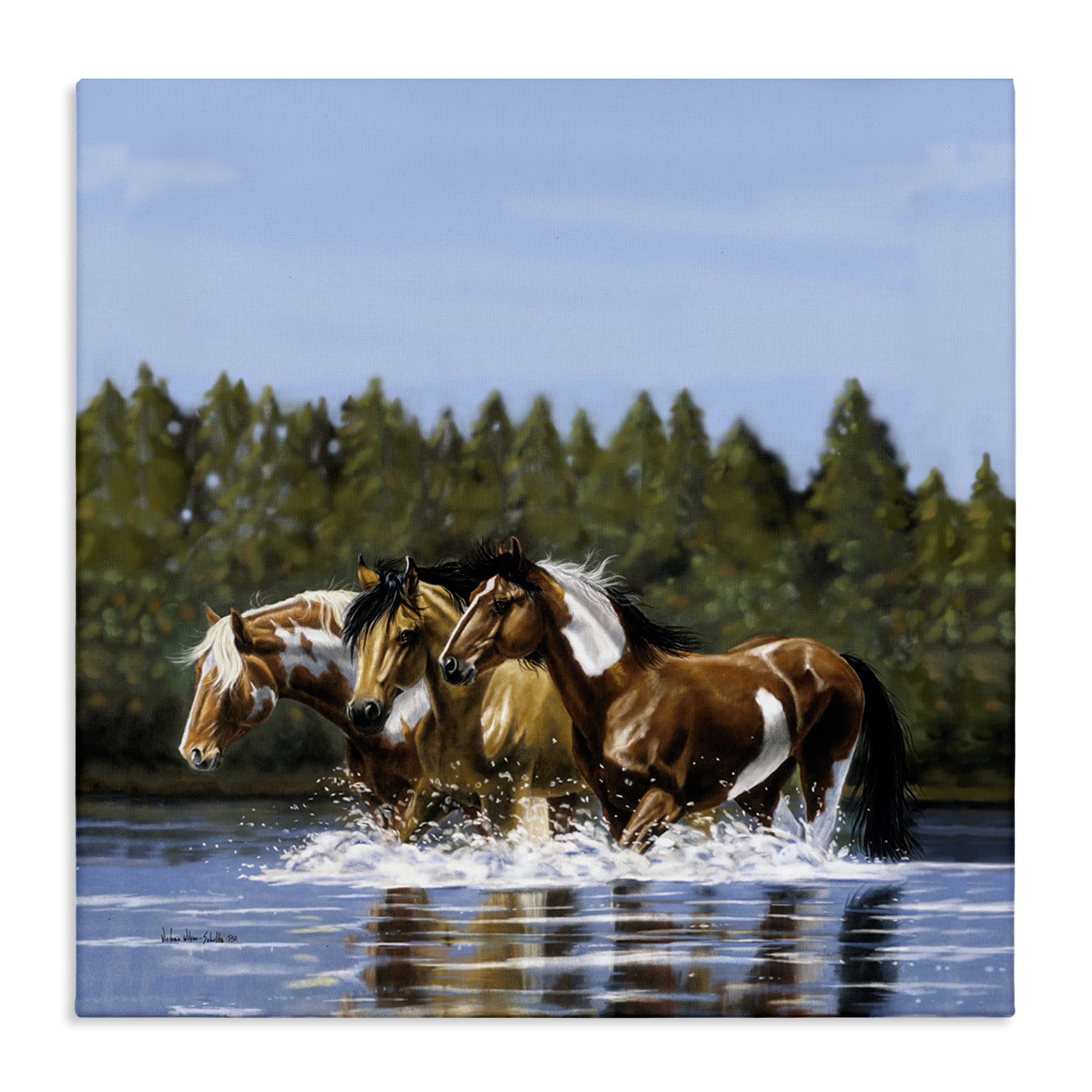 Stupell Industries Horses Upstream Splashing Animals & Insects Painting Gallery Wrapped Canvas Art Print Wall Art, 30 x 30