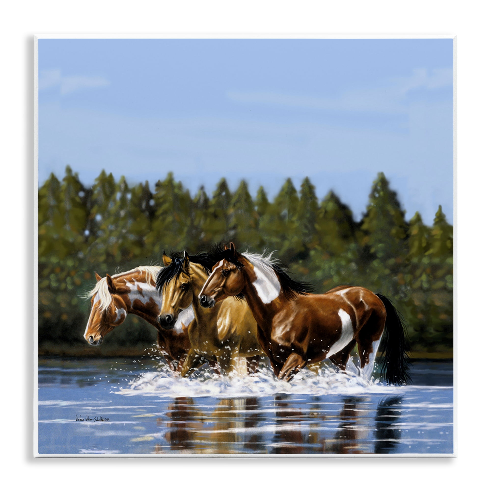 Stupell Industries Horses Upstream Splashing Animals & Insects Painting Unframed Art Print Wall Art, 12 x 12