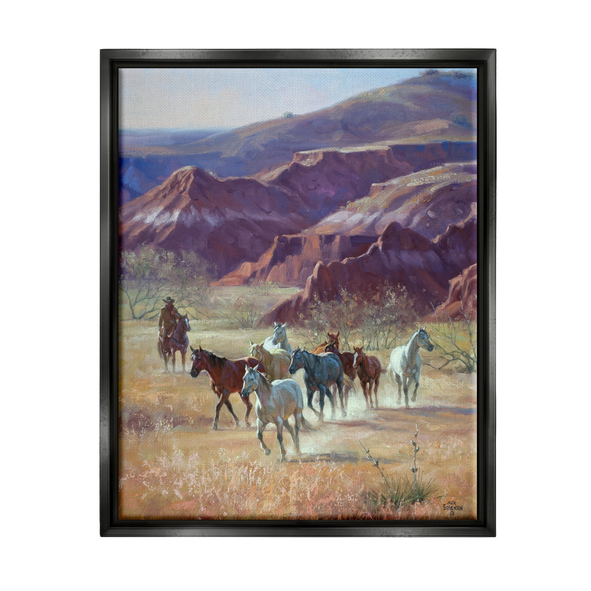 Stupell Industries Horses in Canyon Landscape Animals & Insects Painting Black Floater Framed Art Print Wall Art, 25 x 31