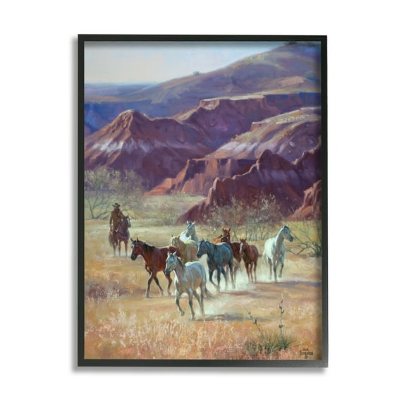 Stupell Industries Horses in Canyon Landscape Animals & Insects Painting Black Framed Art Print Wall Art, 16 x 20