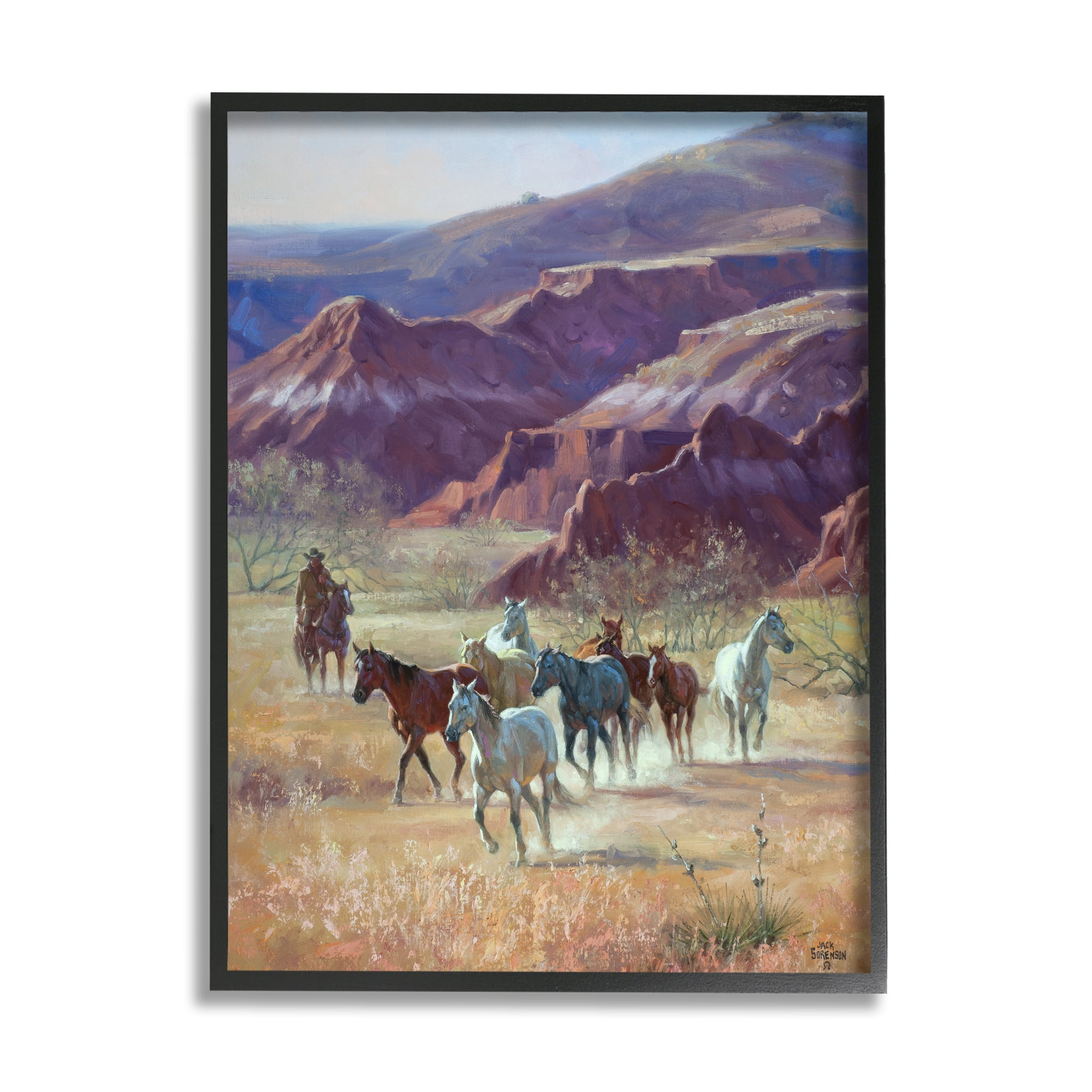 Stupell Industries Horses in Canyon Landscape Animals & Insects Painting Black Framed Art Print Wall Art, 24 x 30