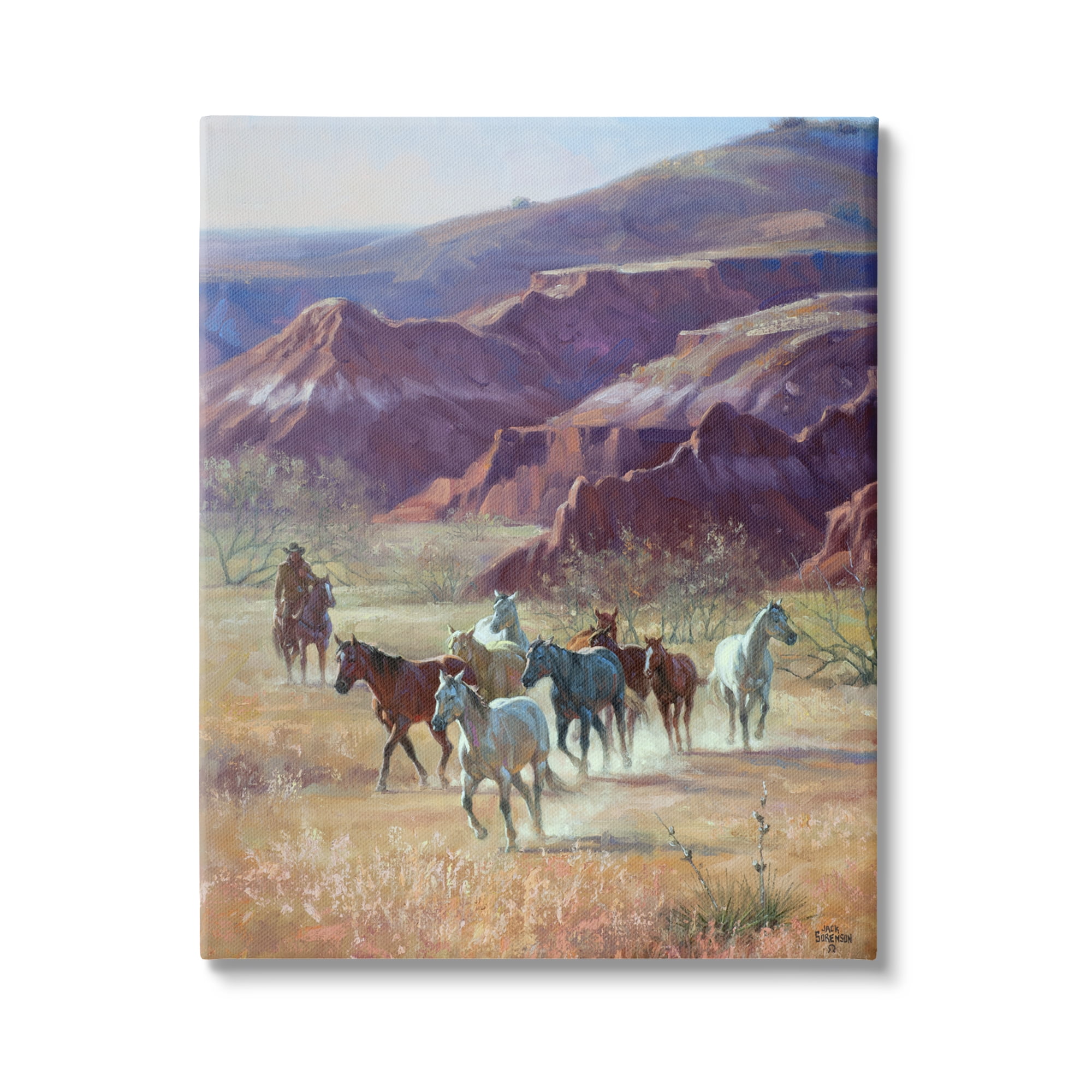 Stupell Industries Horses in Canyon Landscape Animals & Insects Painting Gallery Wrapped Canvas Print Wall Art, 16 x 20