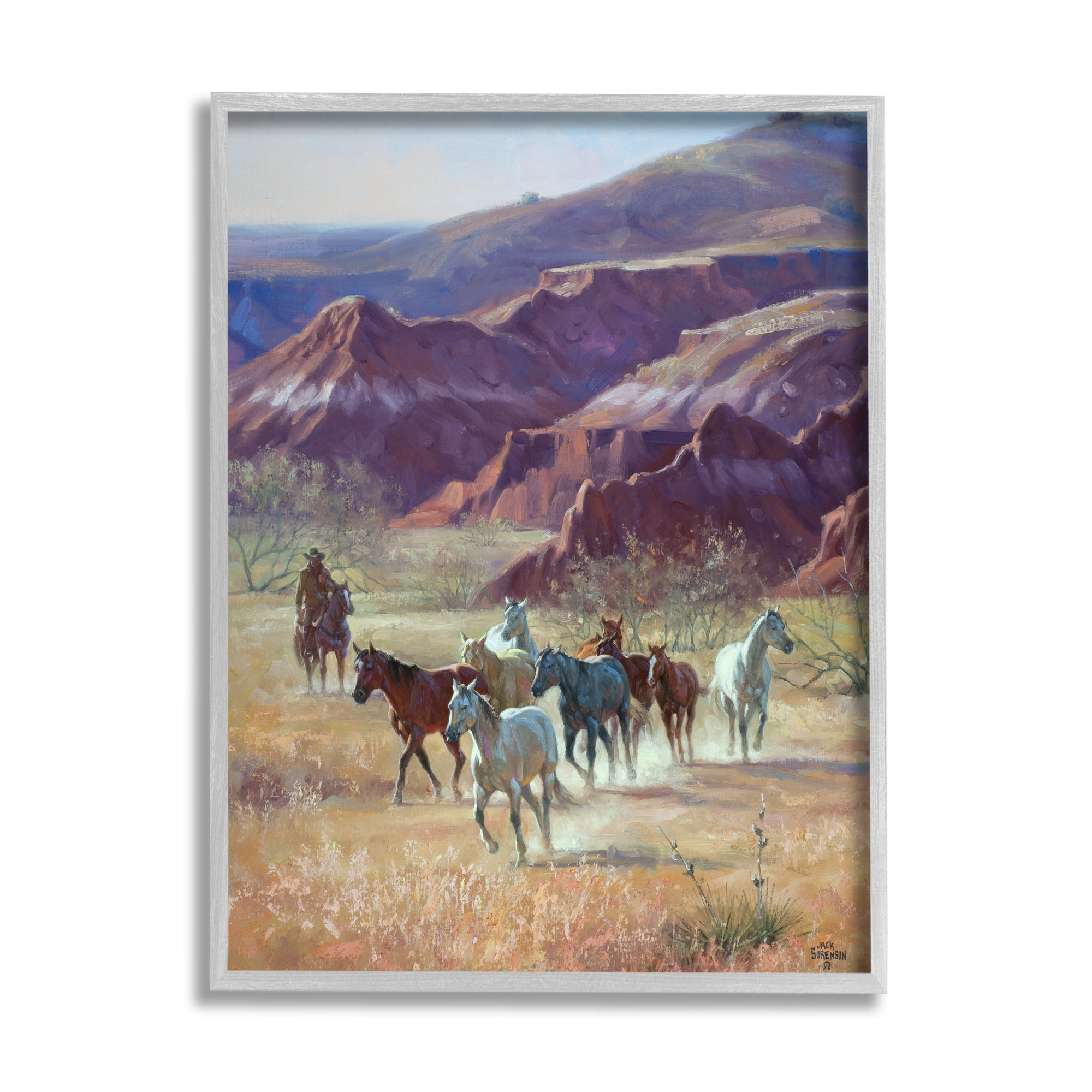 Stupell Industries Horses in Canyon Landscape Animals & Insects Painting Gray Framed Art Print Wall Art, 24 x 30