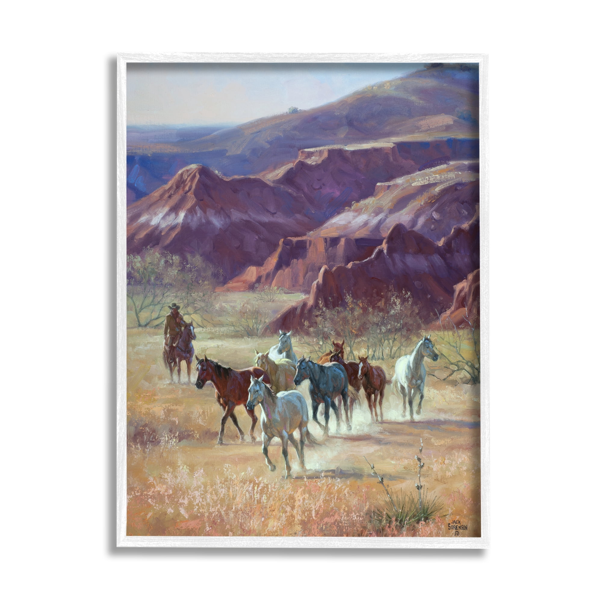 Stupell Industries Horses in Canyon Landscape Animals & Insects Painting White Framed Art Print Wall Art, 16 x 20