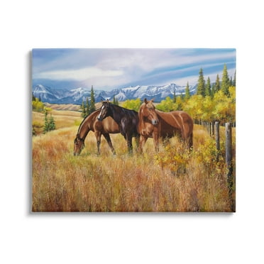 Stupell Industries Horses in Country Pasture Animals & Insects Painting Gallery Wrapped Canvas Print Wall Art, 20 x 16