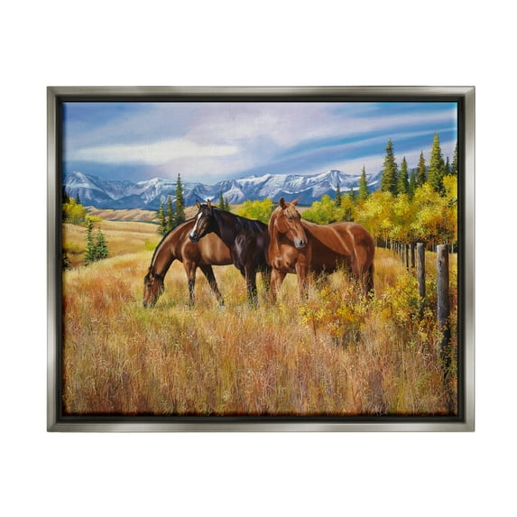 Stupell Industries Horses in Country Pasture Animals & Insects Painting Gray Floater Framed Art Print Wall Art, 21 x 17