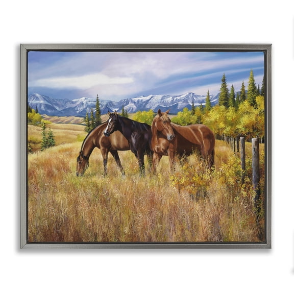 Stupell Industries Traditional Horses in Country Pasture Gray Floating Frame Canvas Art, 31 x 25, by Andrew Kiss