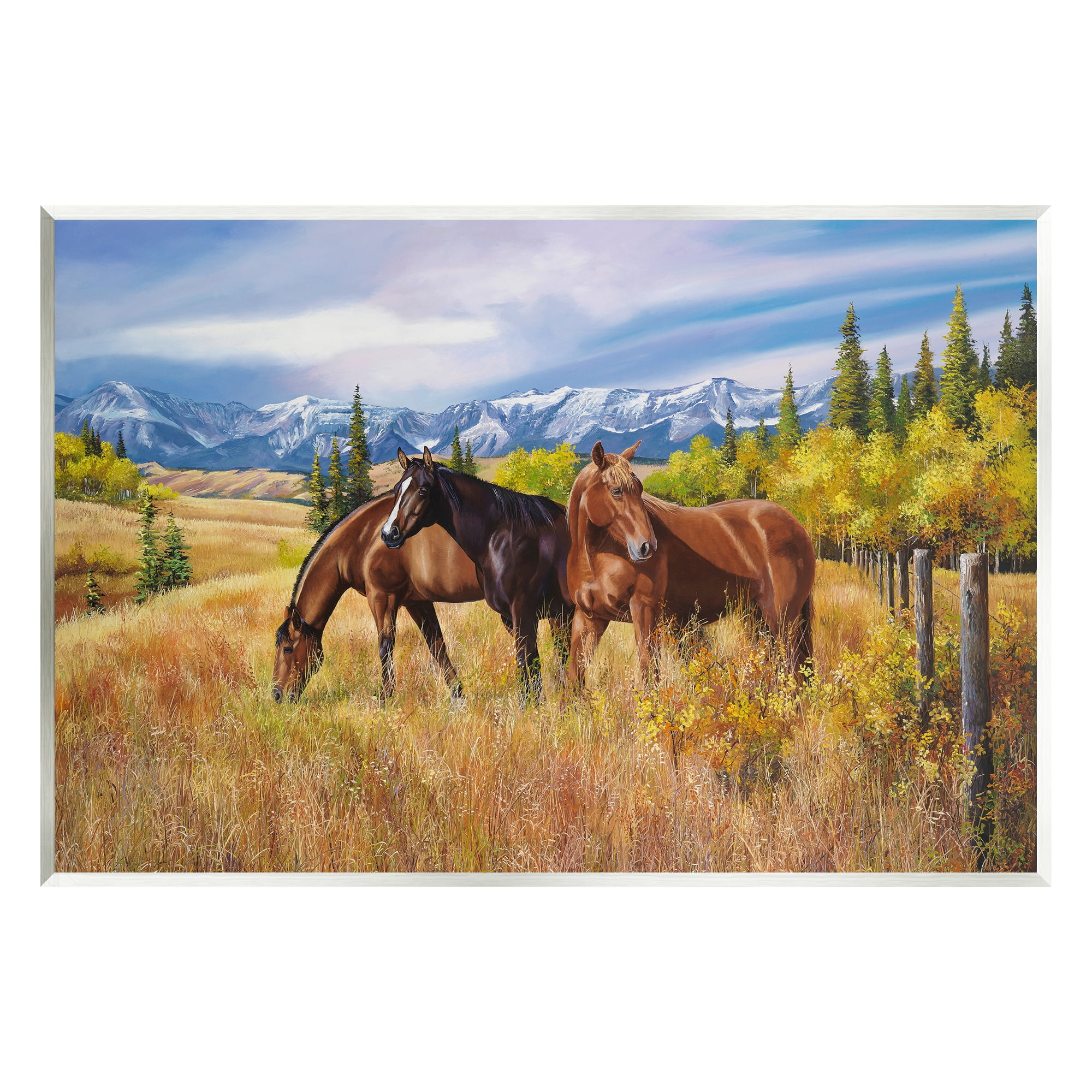 Stupell Industries Horses in Country Pasture Animals & Insects Painting Unframed Art Print Wall Art, 19 x 13