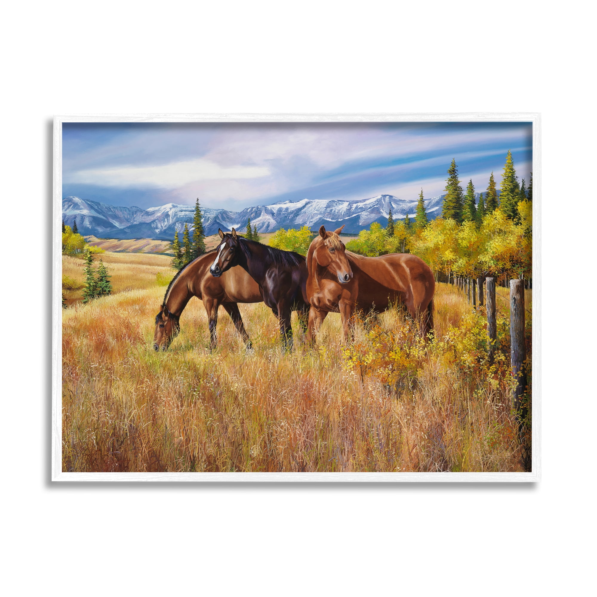 Stupell Industries Horses in Country Pasture Animals & Insects Painting White Framed Art Print Wall Art, 14 x 11